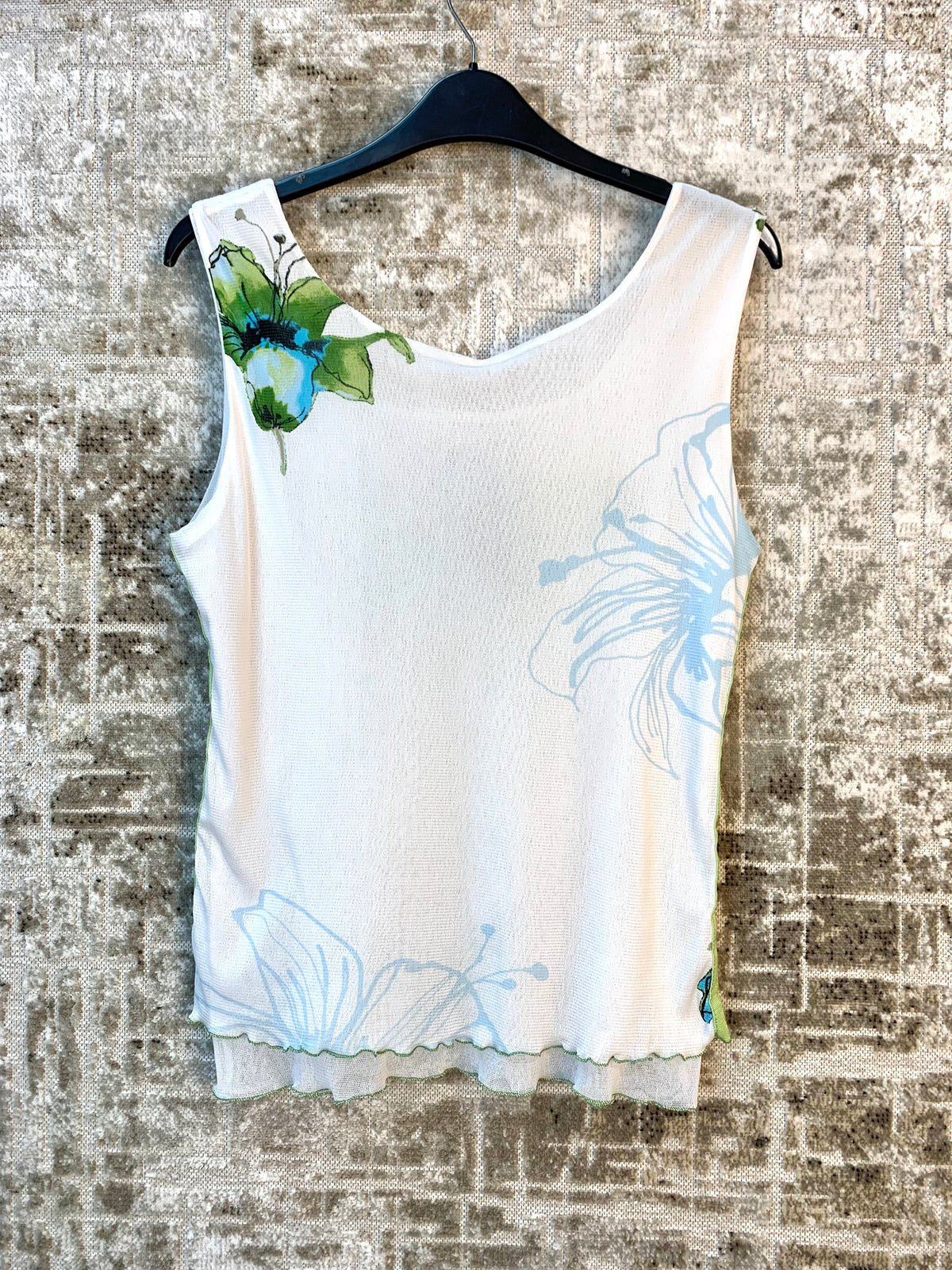 Y2K Floral Print Mesh Tank Top