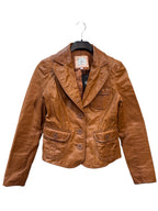 Blend Caramel Brown Leather Blazer Jacket