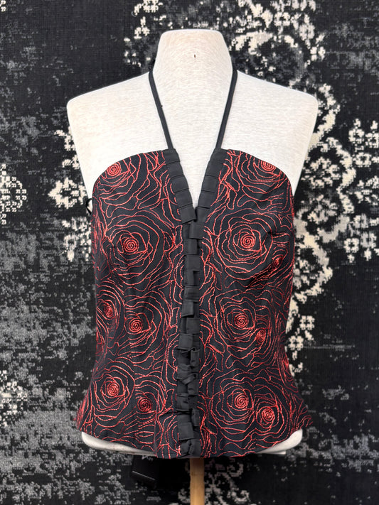 Women’s Vintage Rose Embroidery Corset Halter Top