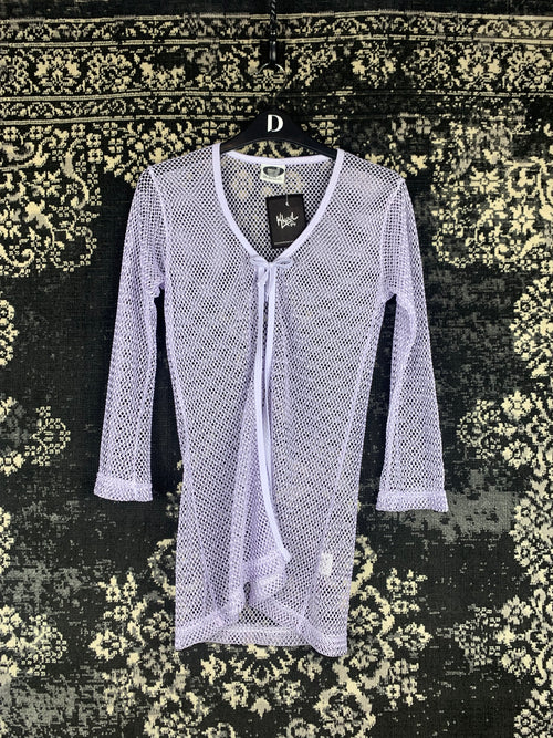 Y2K Women's Pastel Purple Sheer Mesh Knit Long Sleeve Top