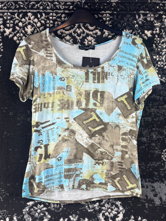 Womens Y2K Blue Graphic Blouse