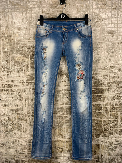Womens Low Waist Ripped Skinny Jeans
