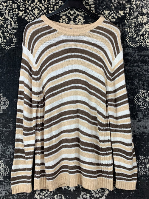Y2K Style Unisex Brown and Beige Striped Knit Sweater