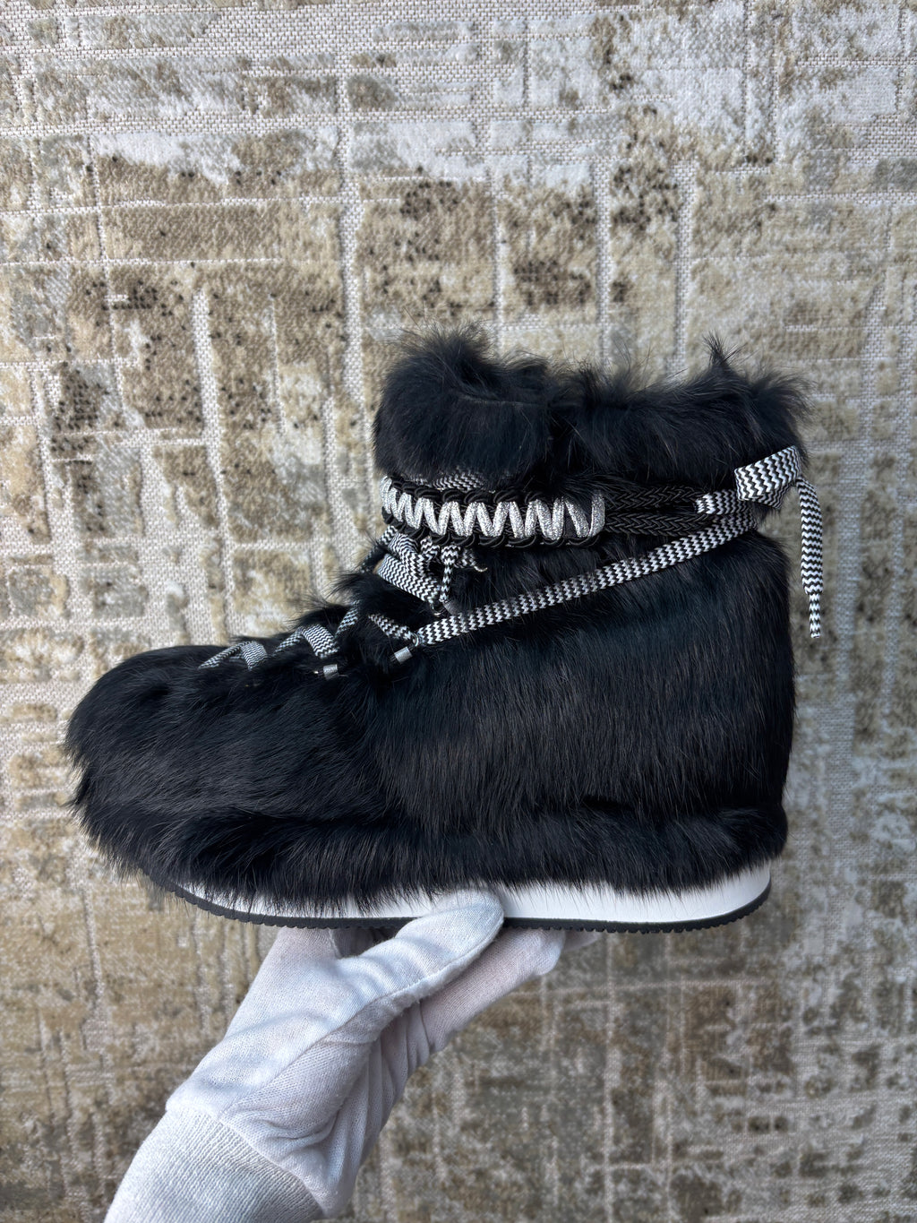 Hogan Black Fur Trimmed Lace-Up Boots