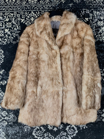 Women's Vintage Beige Genuine Rabbit Fur Coat