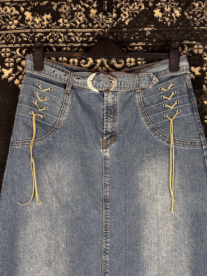 Women's Y2K Style Long Denim Skirt with Back Pockets