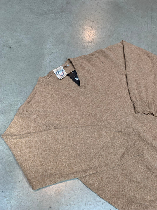 Vintage Camel Wool Blend V-Neck Sweater