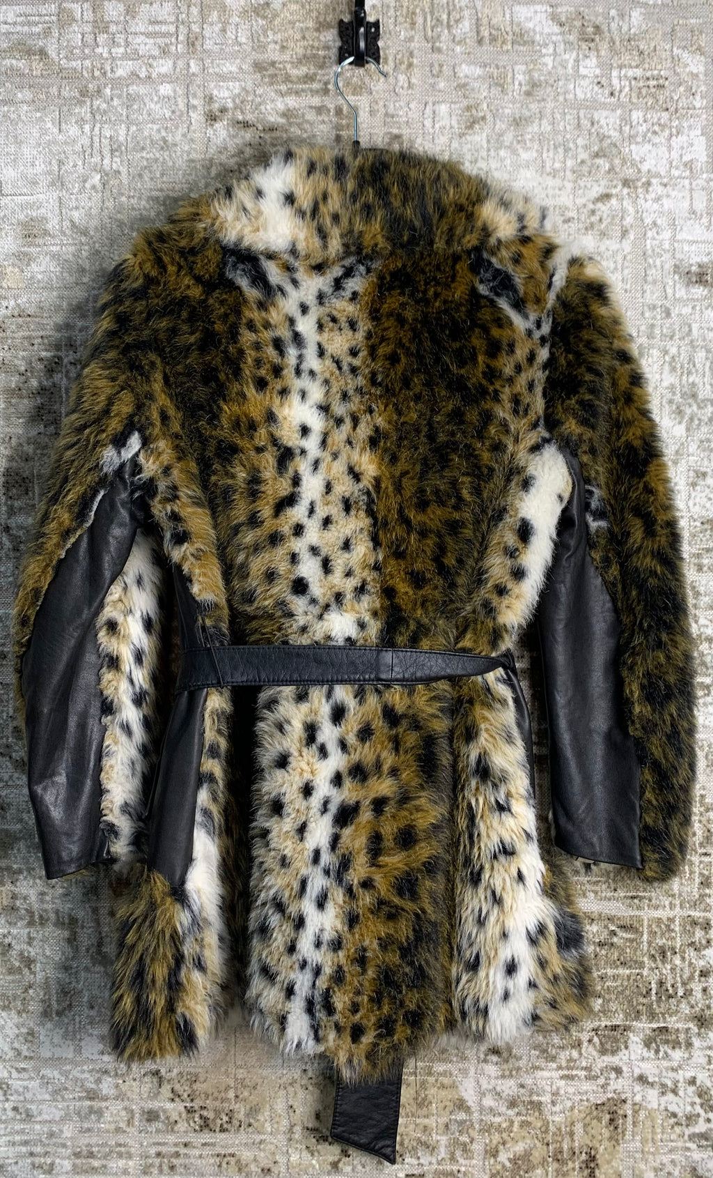 Leopard Faux Fur & Leather Belted Coat