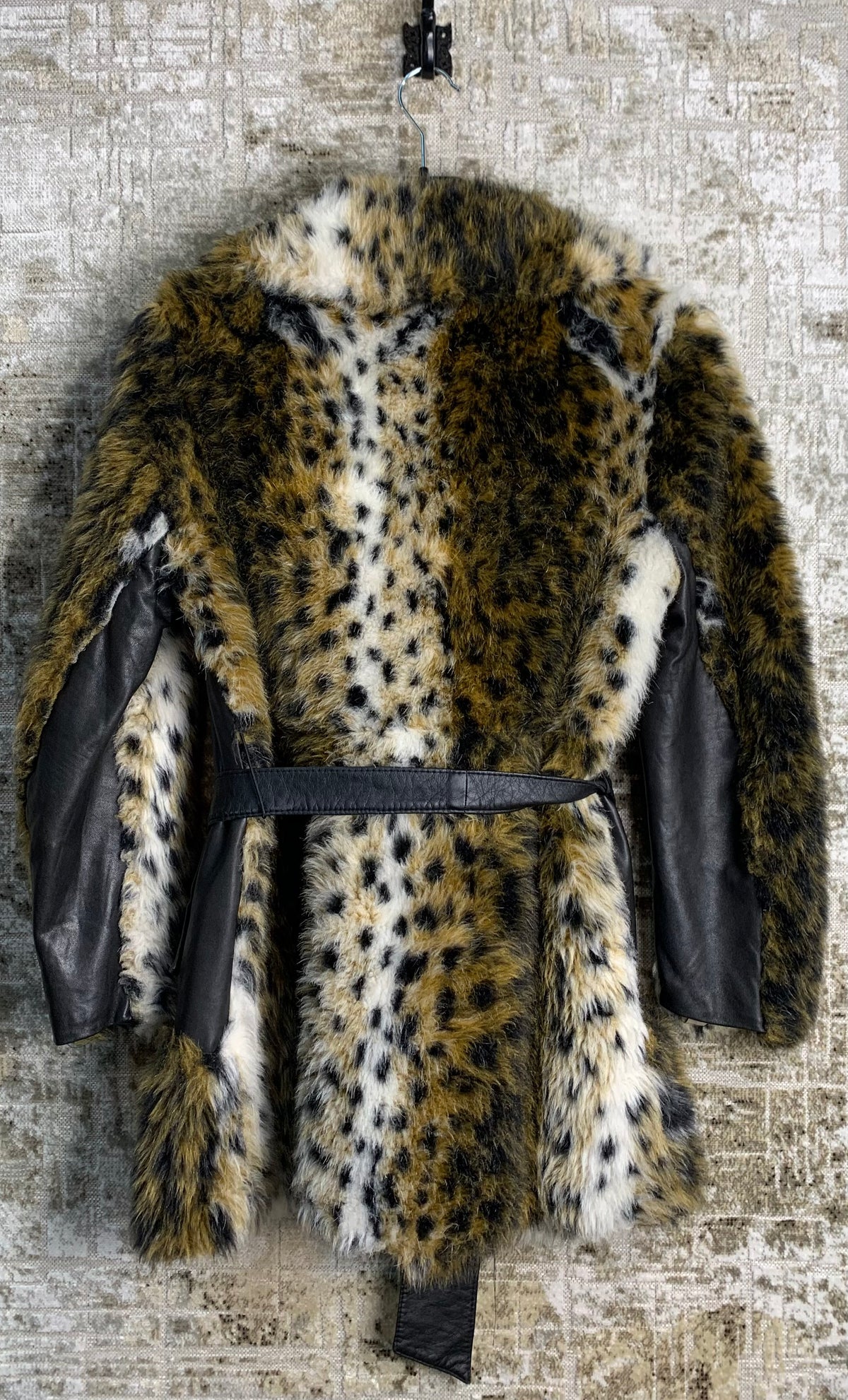 Leopard Faux Fur & Leather Belted Coat