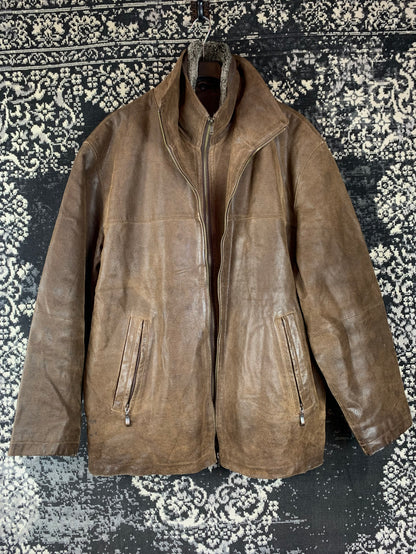 Men's Vintage Dark Brown Double Zipper Leather Jacket