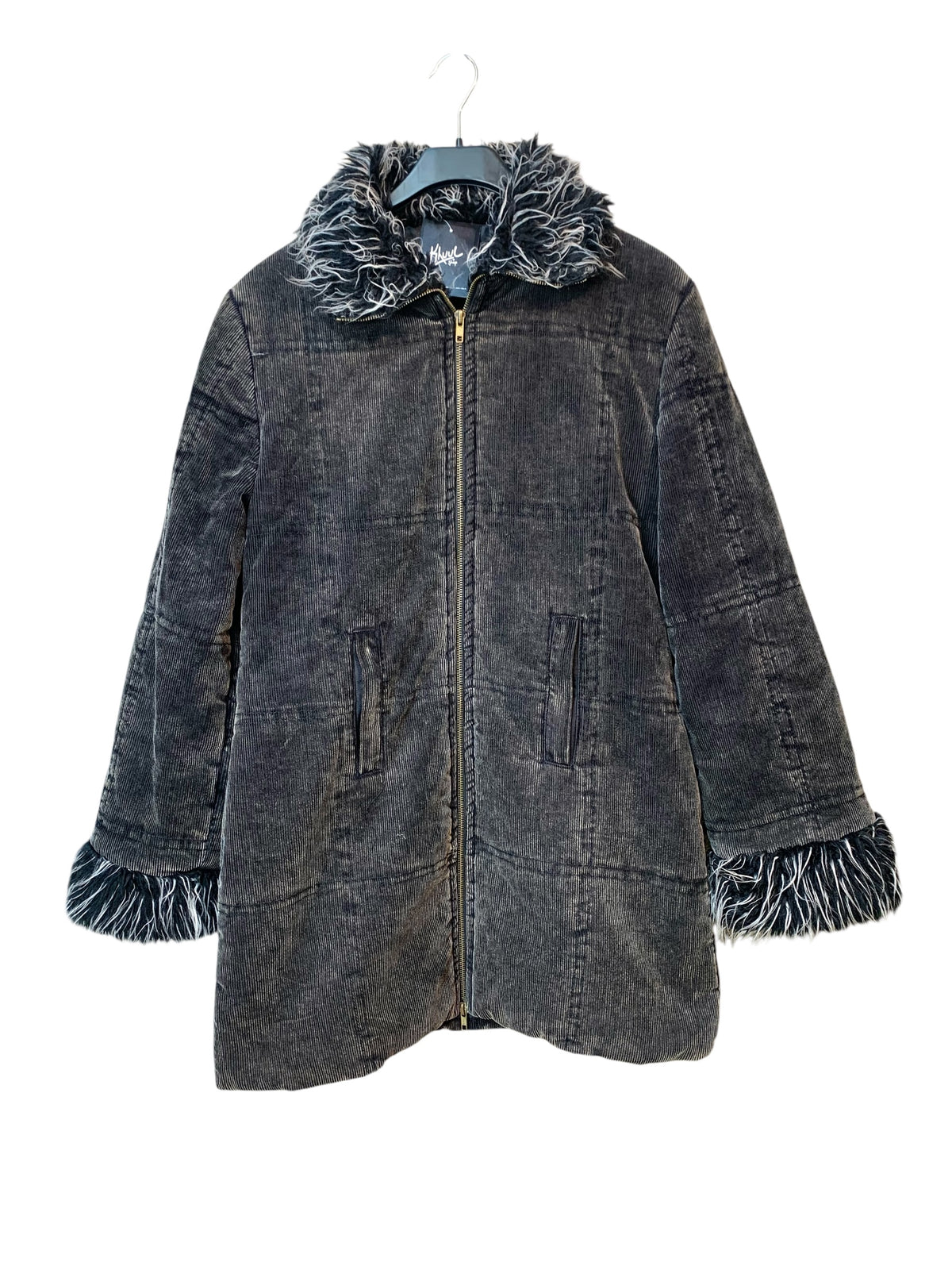 Y2K Corduroy Faux Fur Trim Coat