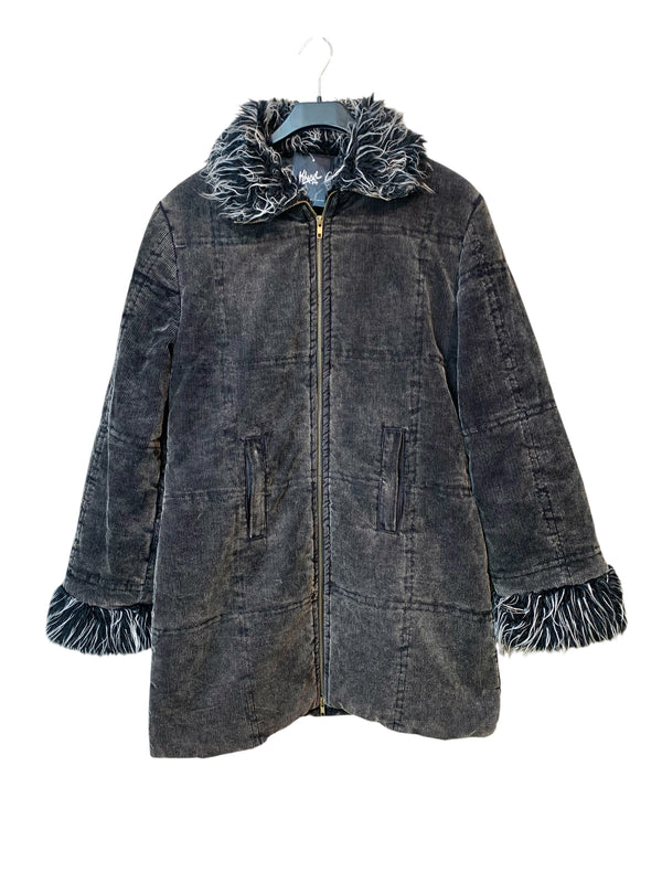 Y2K Corduroy Faux Fur Trim Coat