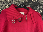 Women's Y2K Style Beet Red Knit Zip-Up Hoodie