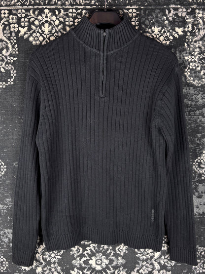 Men's Y2K Black Ribbed Half Zip Sweater