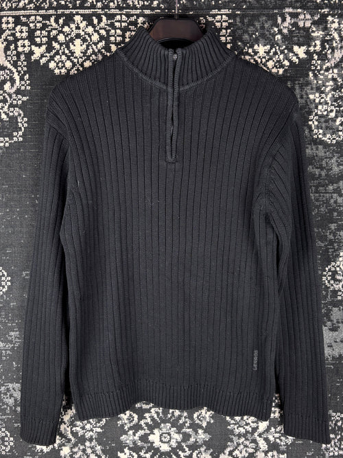 Men's Y2K Black Ribbed Half Zip Sweater