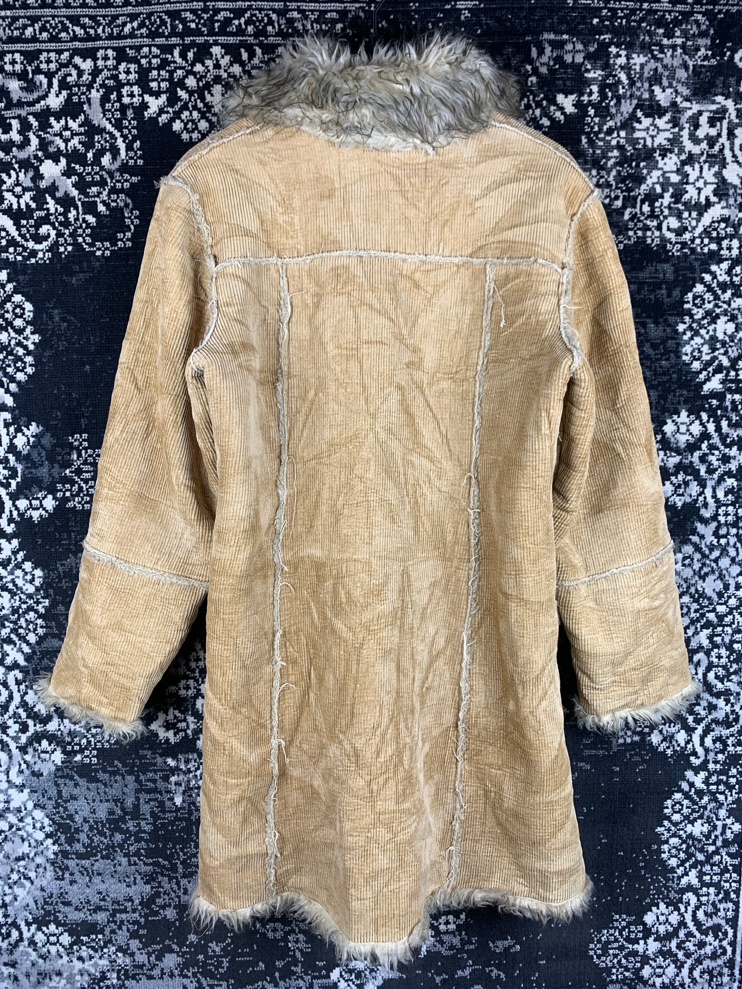 Women's Y2K Light Brown Long Corduroy Coat