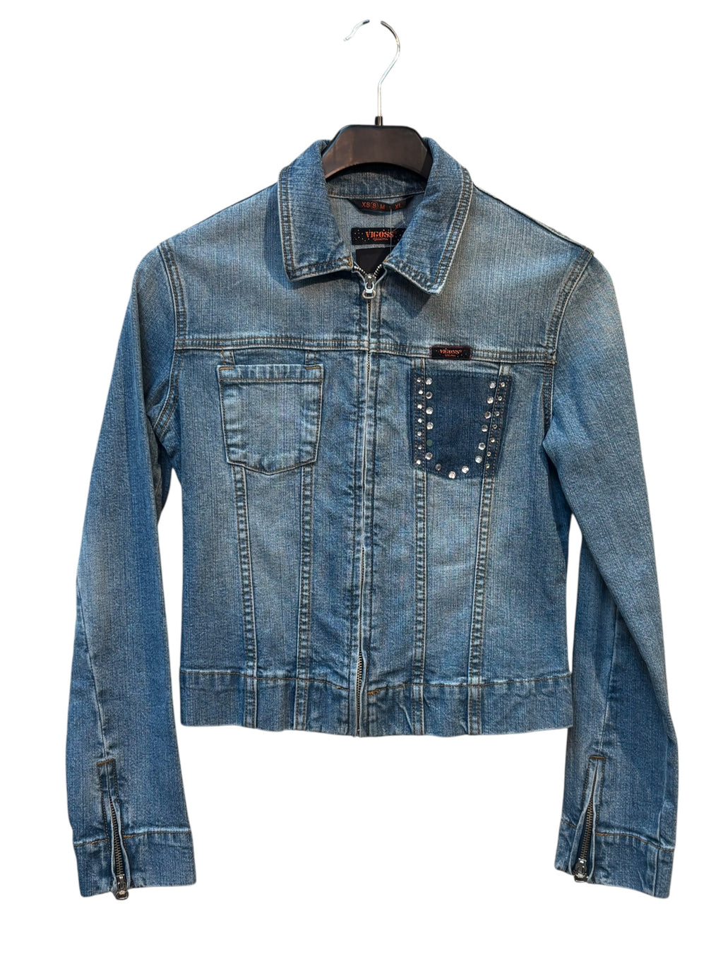 Vigoss Y2K Rhinestone Zip Denim Jacket