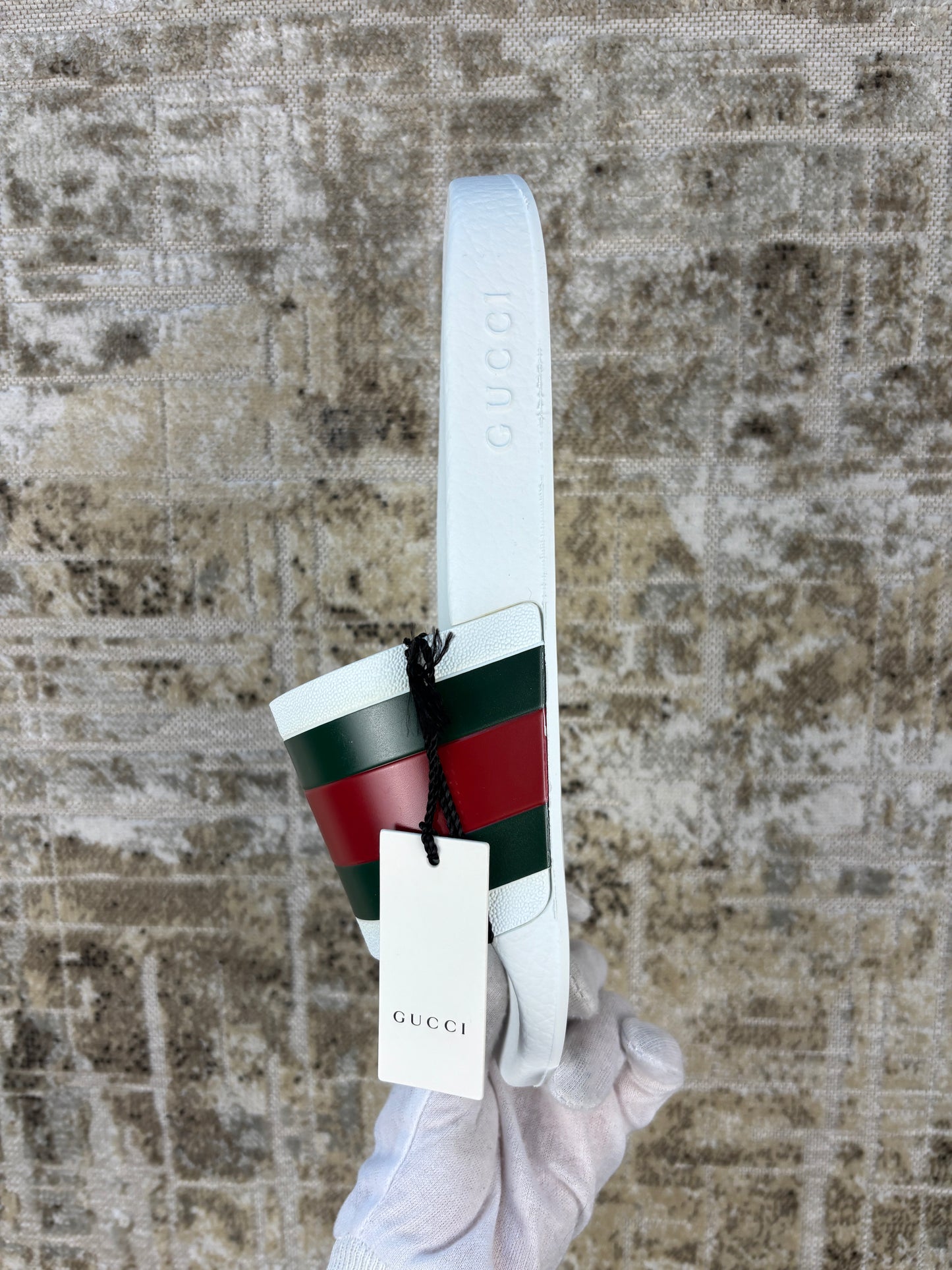 Gucci Men’s Web Rubber Slide Sandals