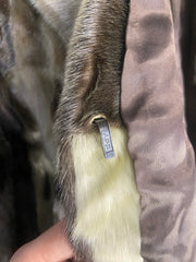 Multicolor Spotted Short Belted Seal Fur Overcoat Jacket Women's M Vintage