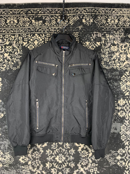 Y2K Unisex Black Bomber Jacket by R Cover with Zip Front