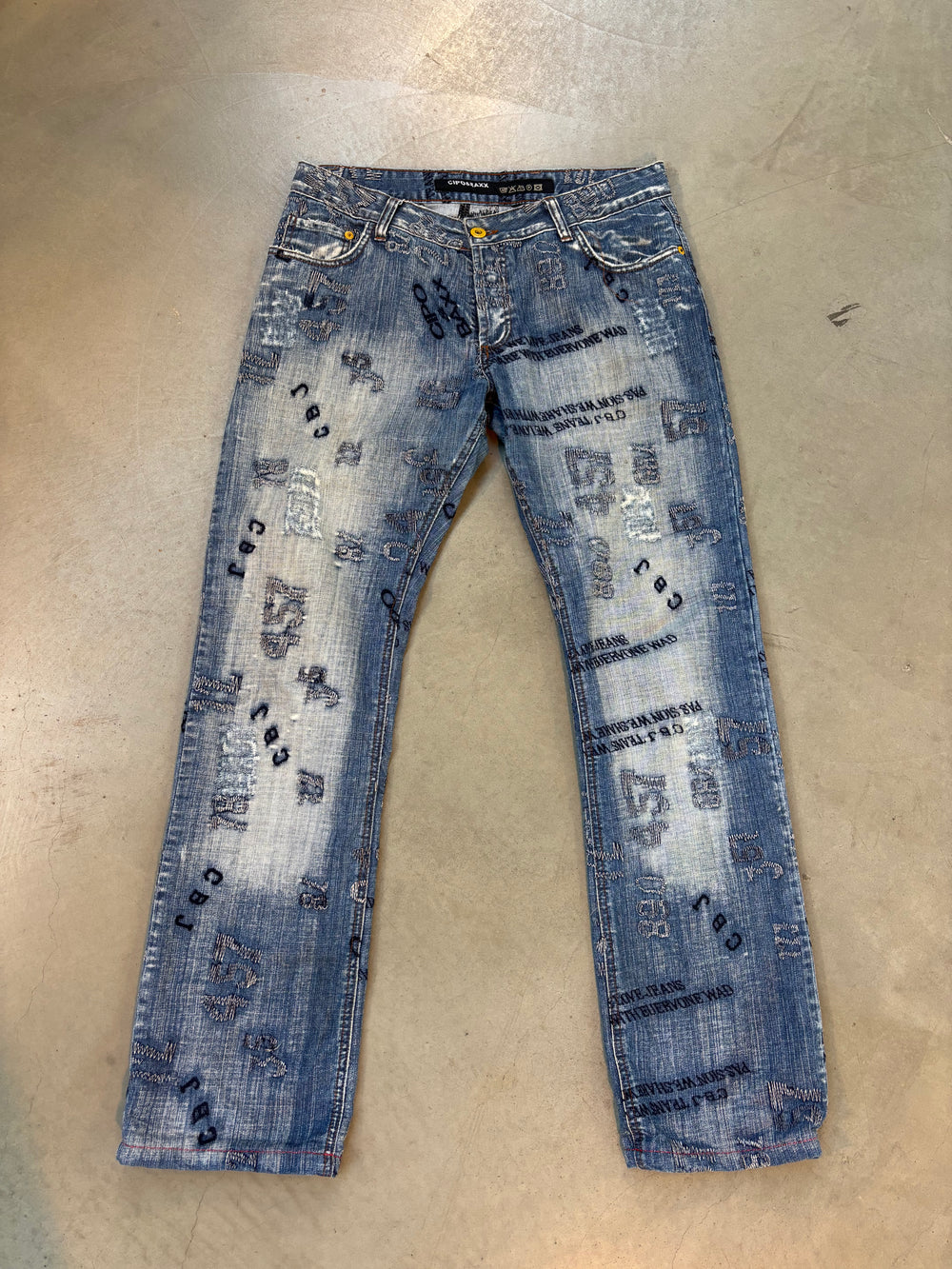 Cipo &amp; Baxx Blue Graphic Embroidered Denim Jeans