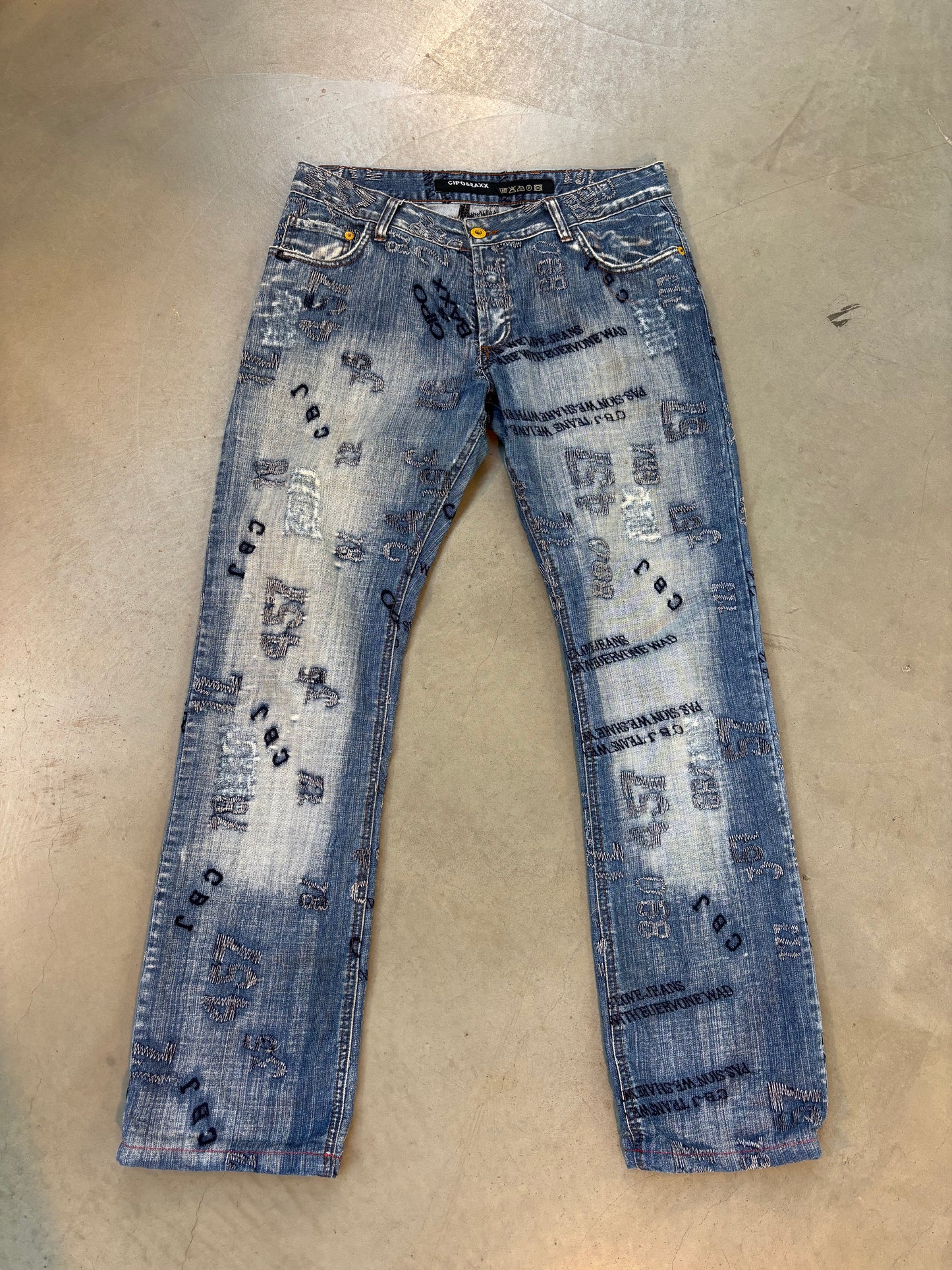 Cipo &amp; Baxx Blue Graphic Embroidered Denim Jeans