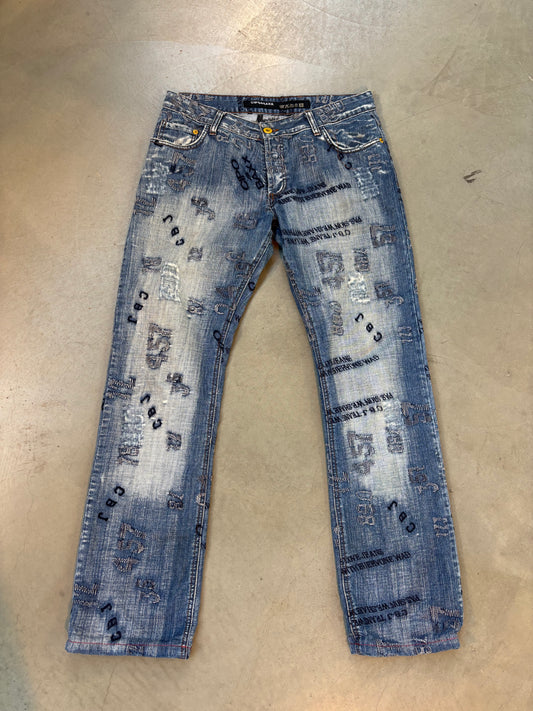 Cipo &amp; Baxx Blue Graphic Embroidered Denim Jeans