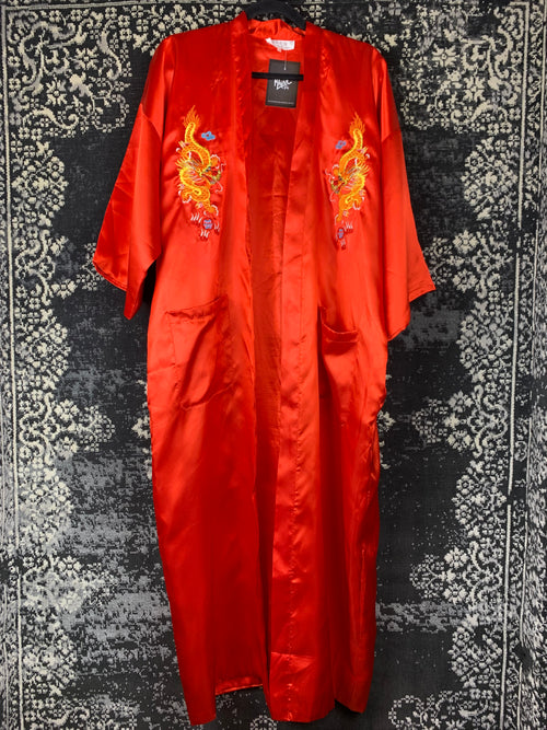 Women's Red Silk Dragon Embroidered Kimono