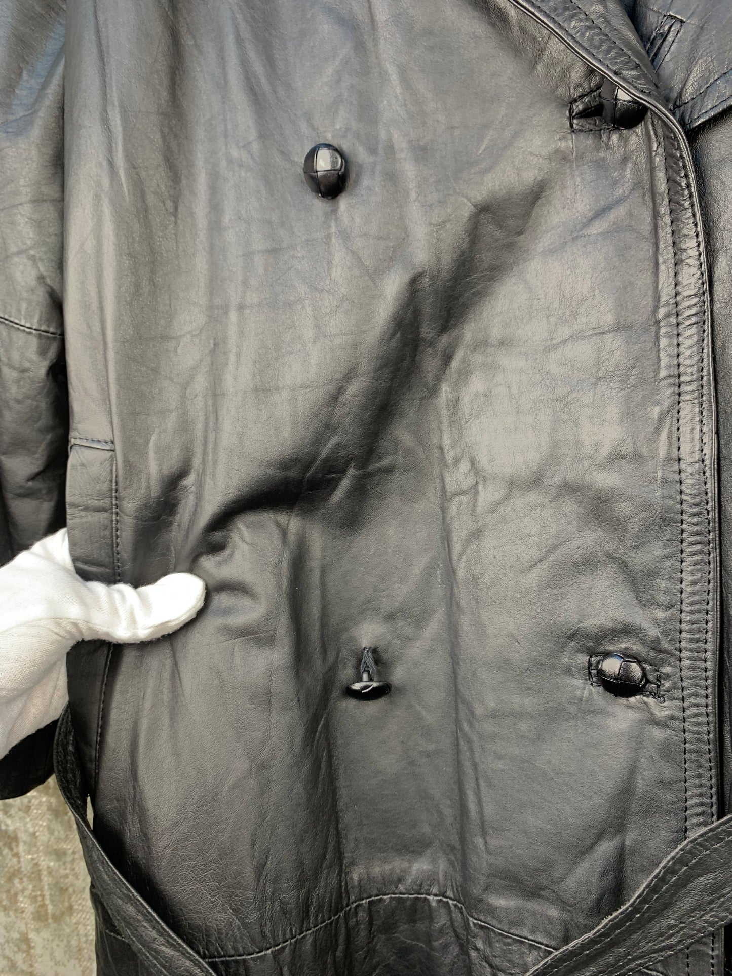 Vintage Black Leather Trench Coat