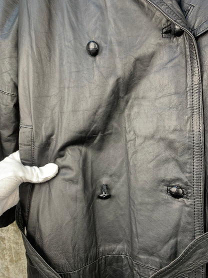 Vintage Black Leather Trench Coat