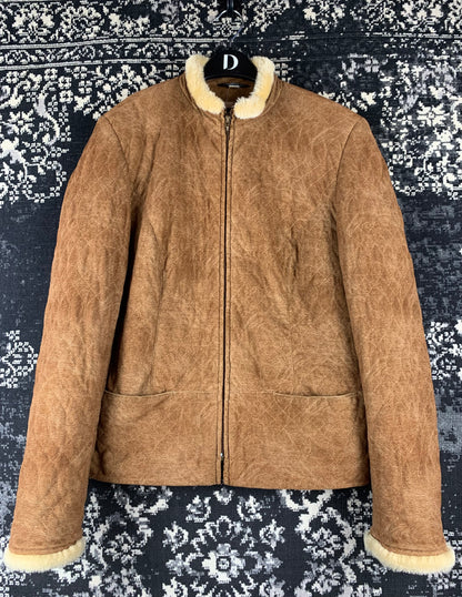 Y2K Style Brown Faux Shearling Zip Up Jacket