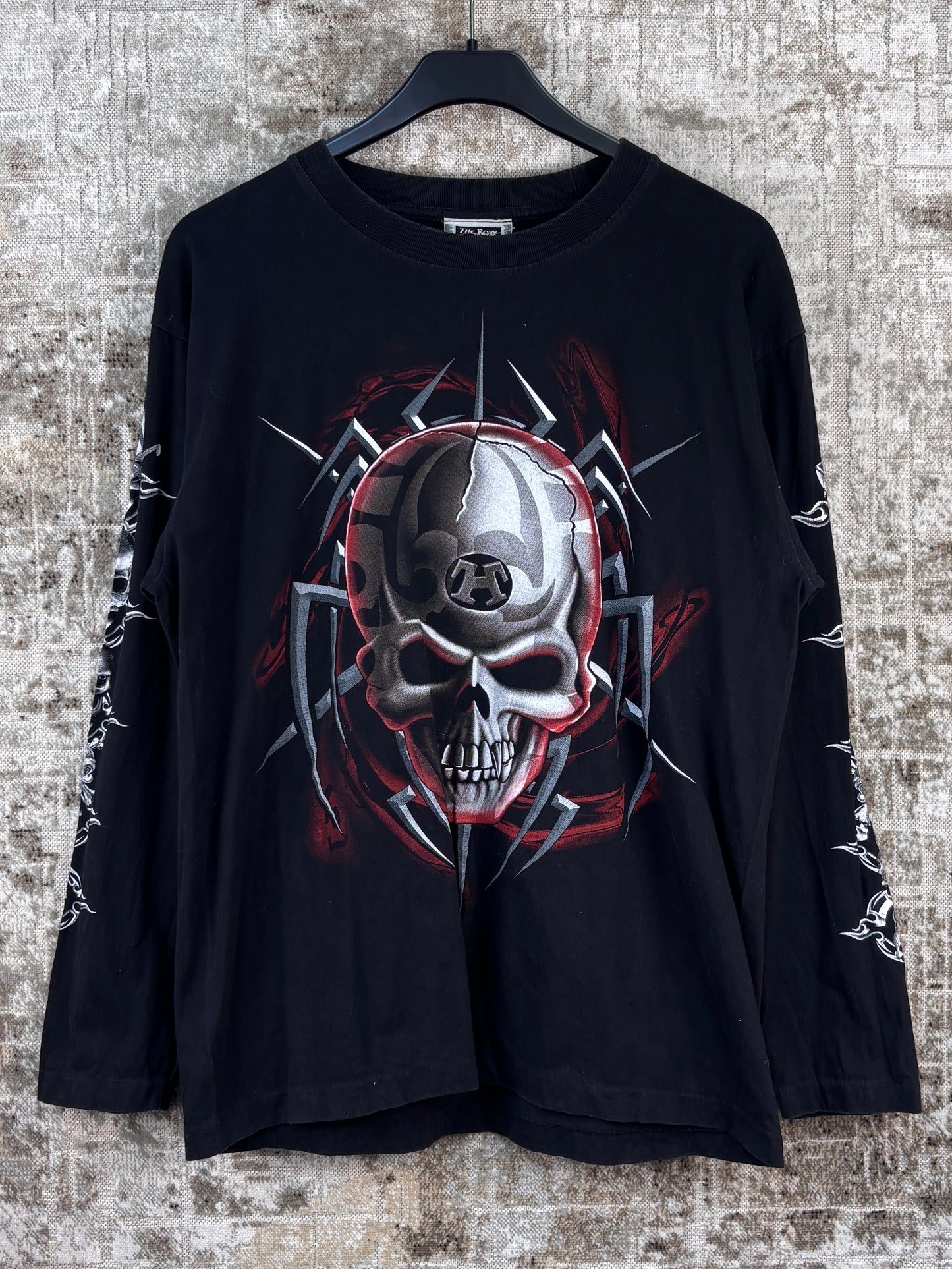 Mens Y2K Black Skull Graphic Long Sleeve Shirt