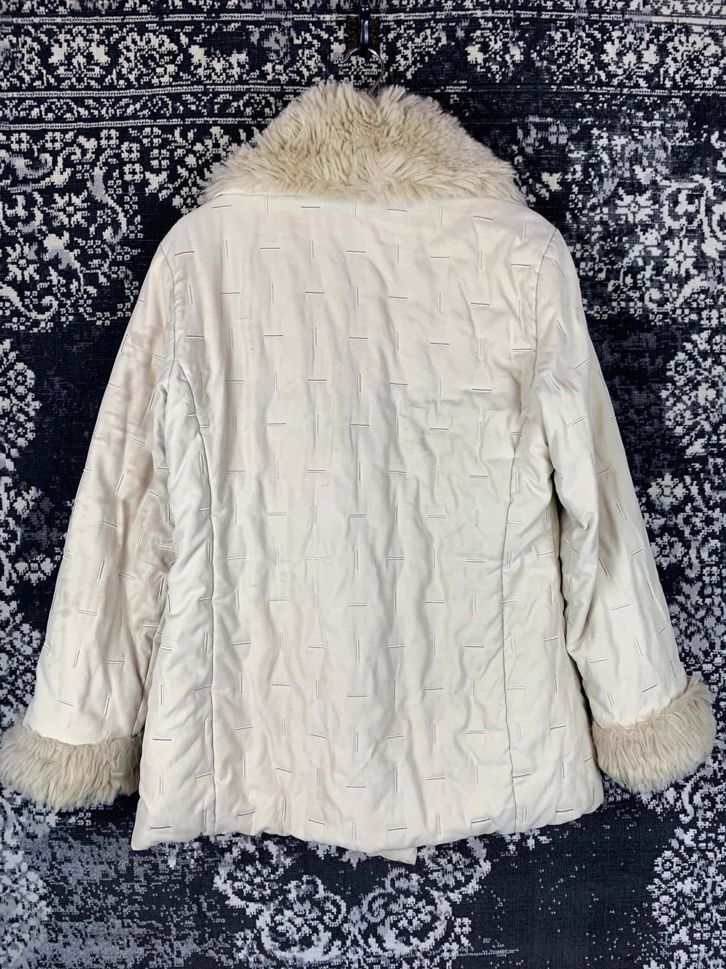 Derhy Y2K Cream Faux Fur Collar & Cuff Jacket
