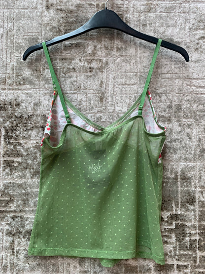 Green Mesh Retro Print Cami Top