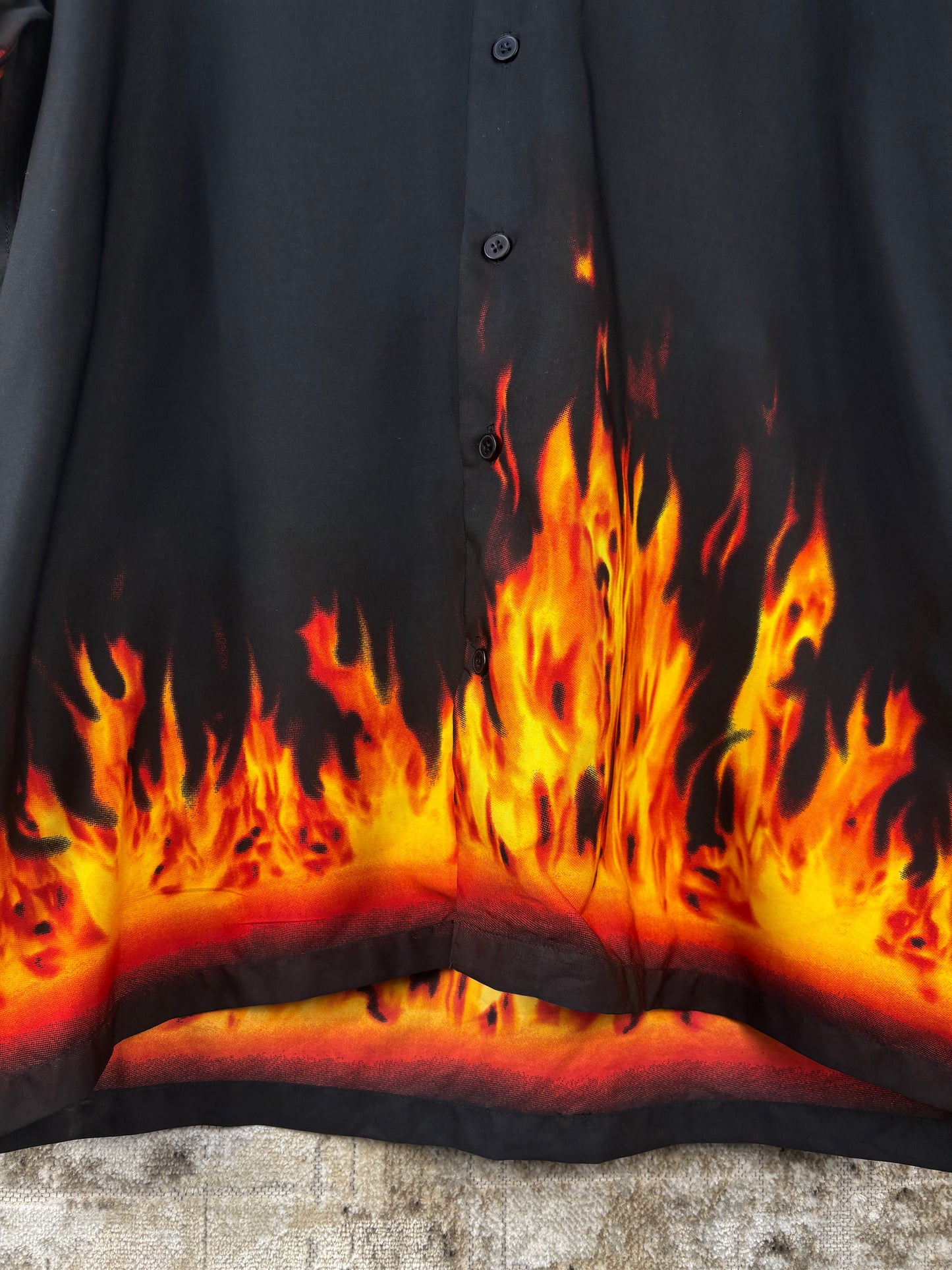 Mens Y2K Lip Line Flame Print Button Up Shirt