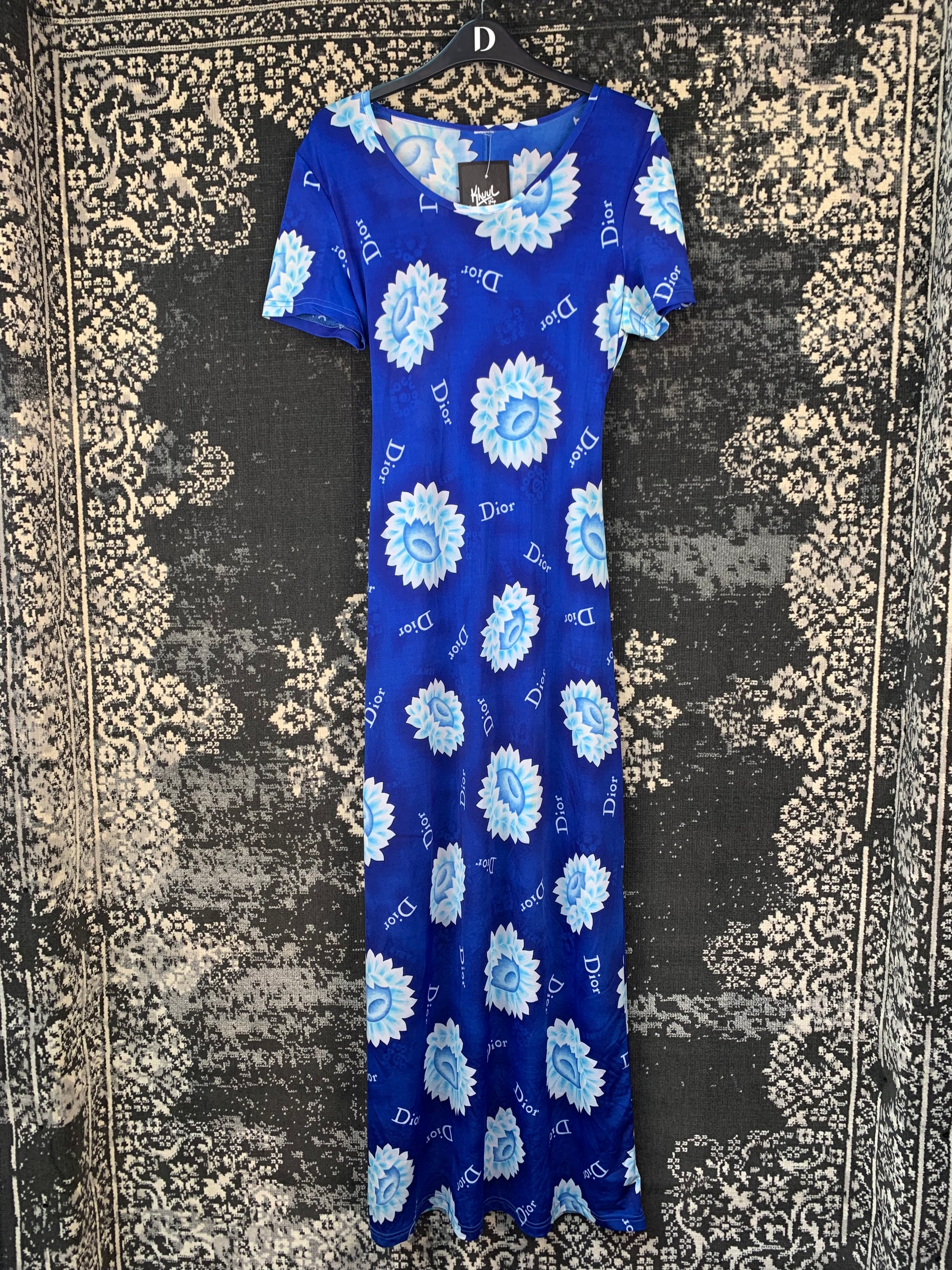 Womens Y2K Royal Blue Floral Logo Maxi Dress  Khuul