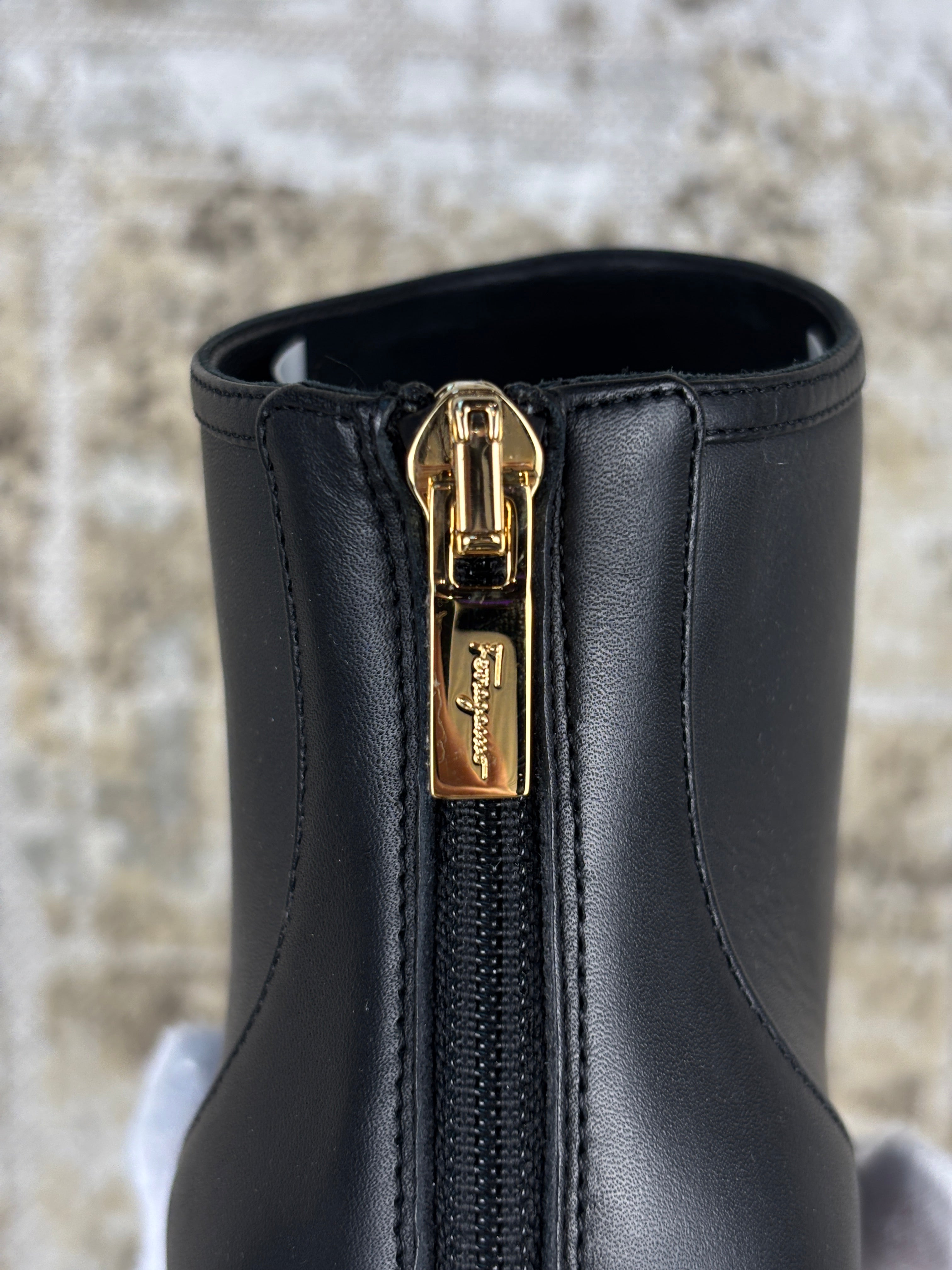 Ferragamo 95MM Vara Chain Leather Ankle Boots