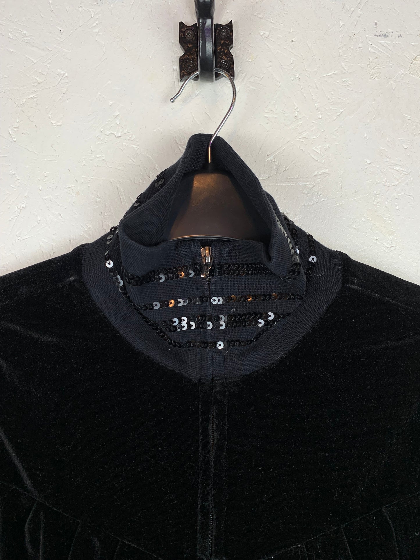 Fracomina Black Velvet Zip-Up Hoodie