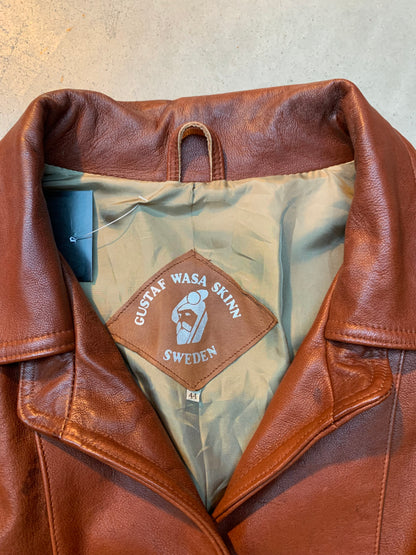 Unisex Vintage Brown Leather Coat with Snap Button Front