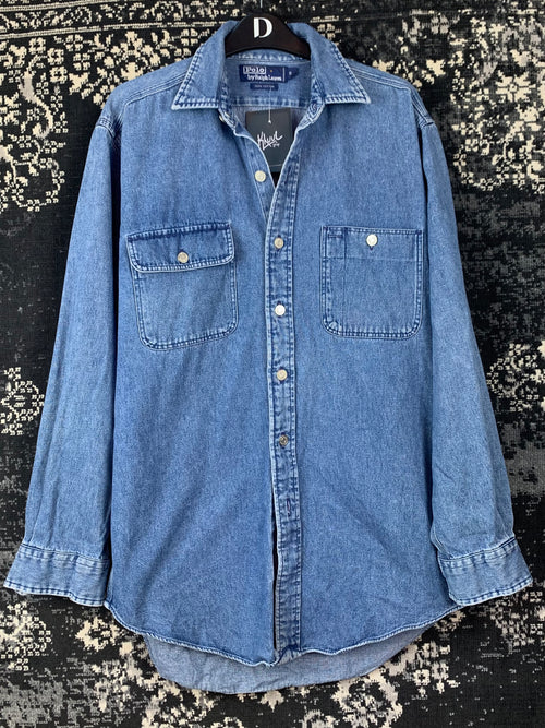 Mens Polo Ralph Lauren Blue Denim Jean Button Up Shirt