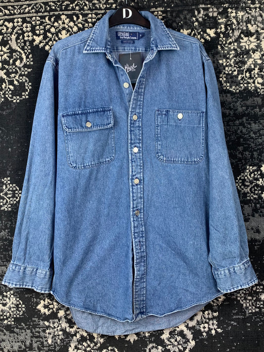 Mens Polo Ralph Lauren Blue Denim Jean Button Up Shirt