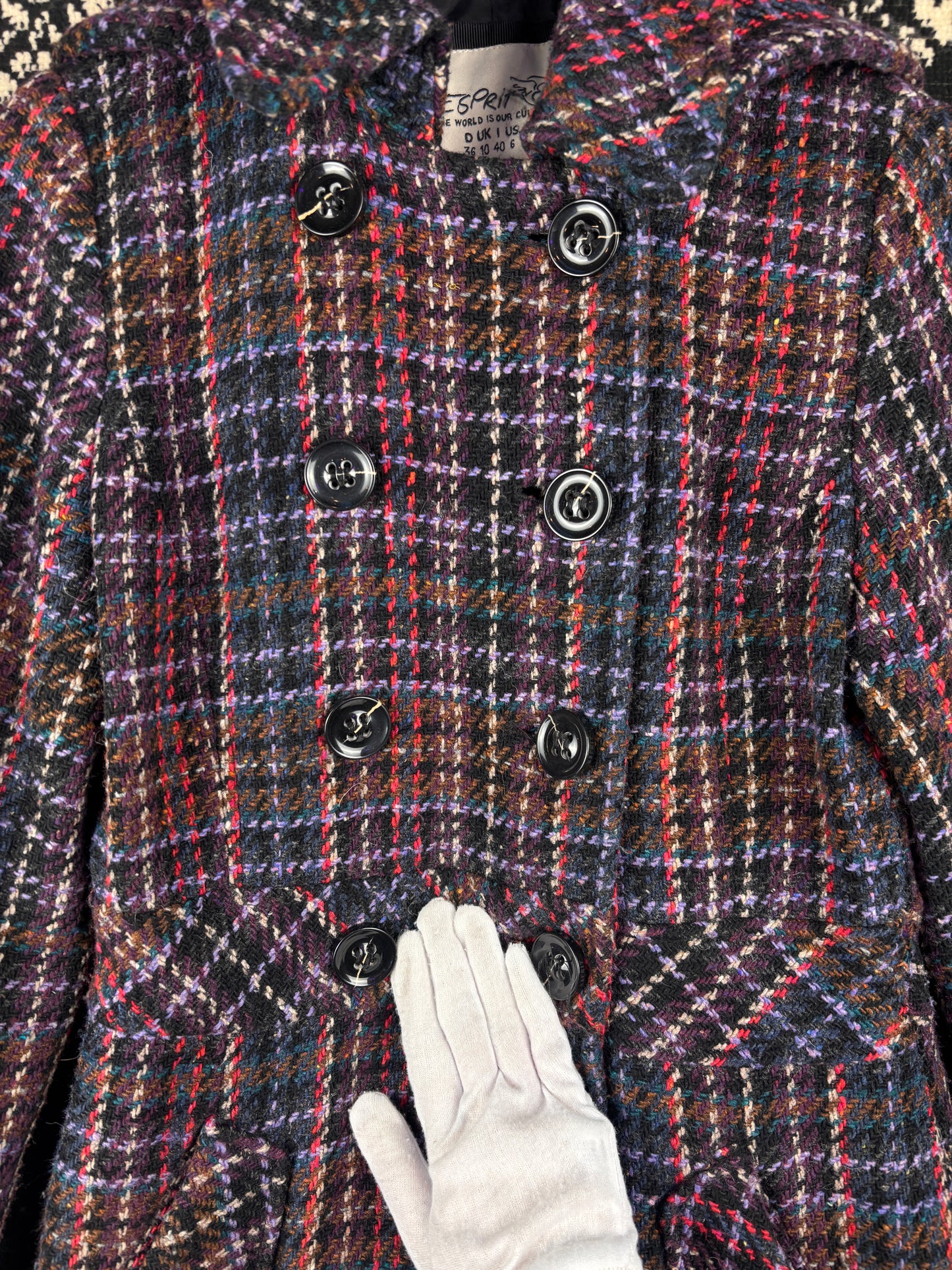 Women’s Vintage Esprit Multicolor Checkered Wool Coat