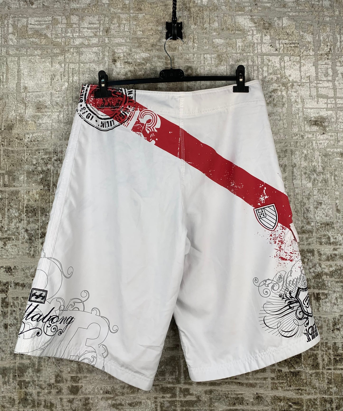 BillaBong White Red and Black Design Shorts
