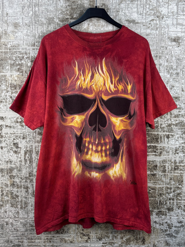 Mens Y2K The Mountain Flame Skull Graphic T Shirt