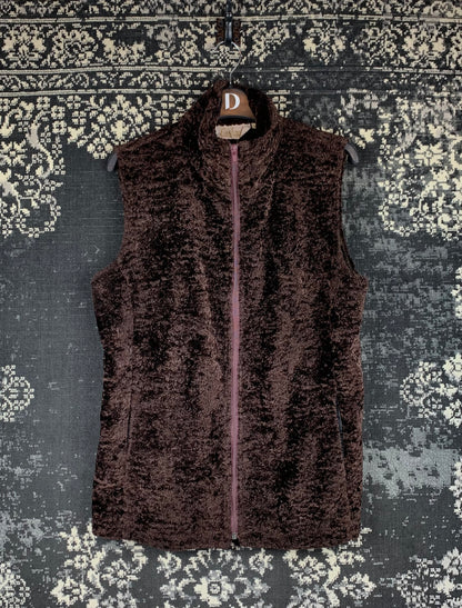 Womens Y2K Dark Brown Furry Zip Up Vest