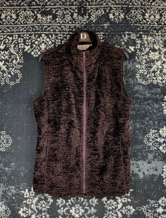 Womens Y2K Dark Brown Furry Zip Up Vest