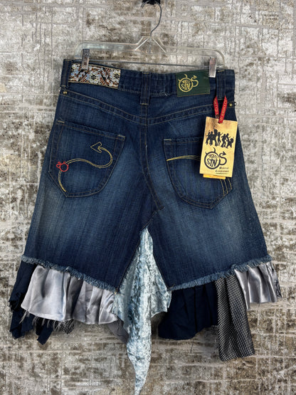 Womens Vintage Asymmetric Denim Midi Skirt
