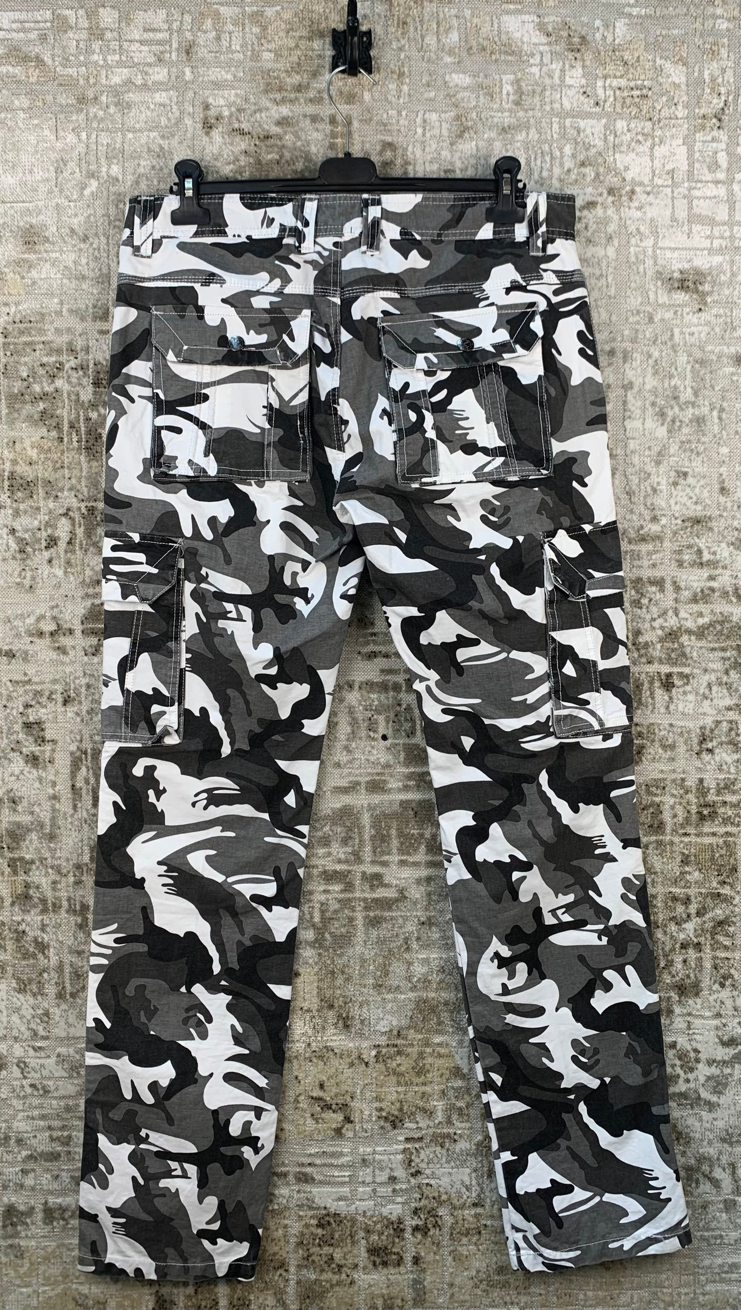 ZLCITA Mens Black Grey White Camouflage Cargo Pants