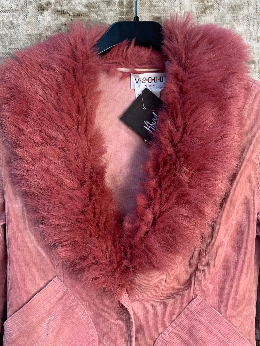 V2000 Y2K Corduroy Faux Fur Collar Jacket