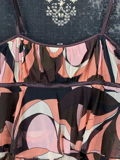 Dorothy Perkins Y2K Brown Pink Floral Ruffled Top